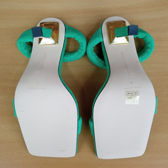 NIB Good American Square Toe Terry Slip-On High Heel Sandals in Green Sz. 6 - Picture 6 of 10